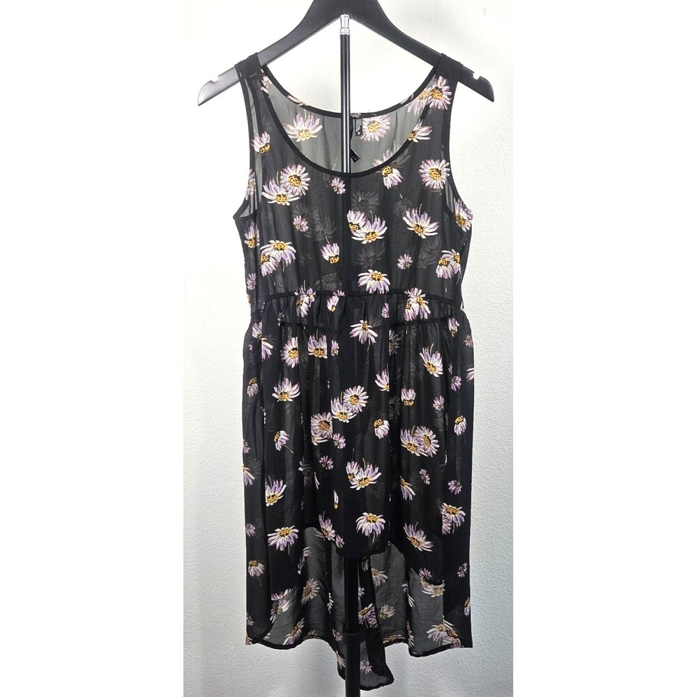 O'Neill Womens Small Black Sheer Floral Dress Daisy Print Sleeveless Boho Skater